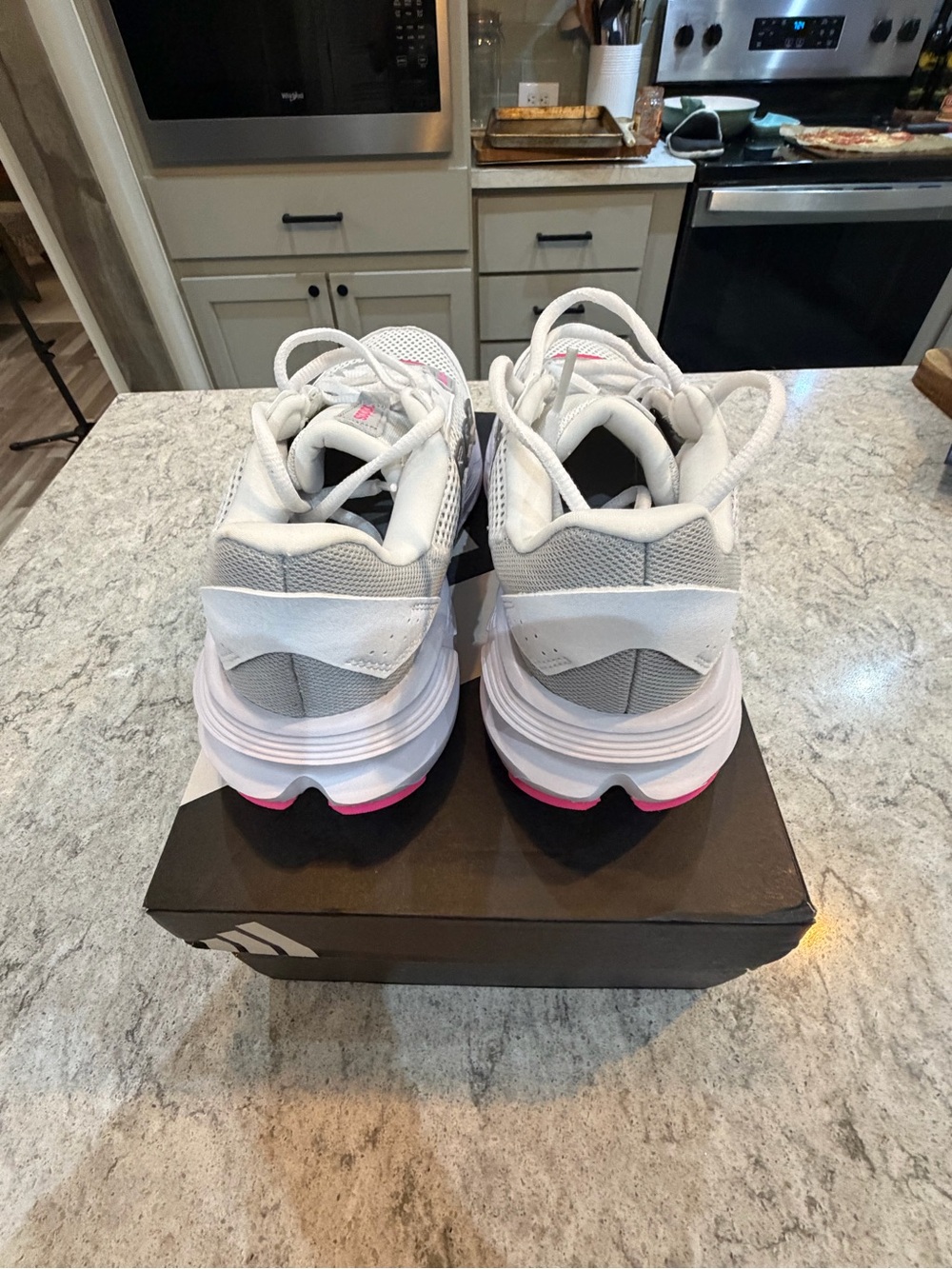 Women's White Adidas Astrastar Sneakers with Pink Accents - Picture 4 of 6